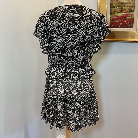The Kooples Zebra Print Ruffled Mini Dress Size 3 (US 8) Flutter Sleeve NWT $370 - Picture 7 of 13